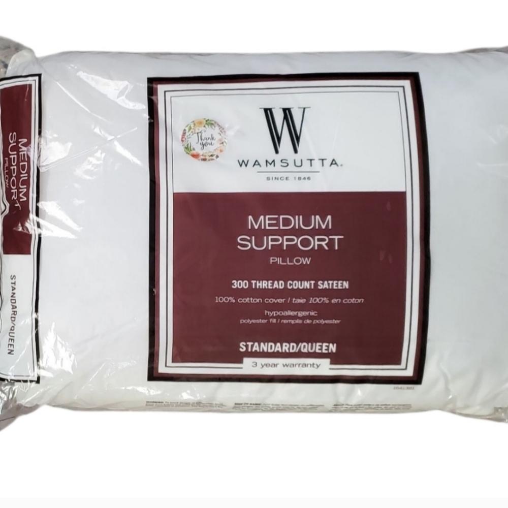 NWT Wamsutta Medium Support Pillow White with Burgundy Label